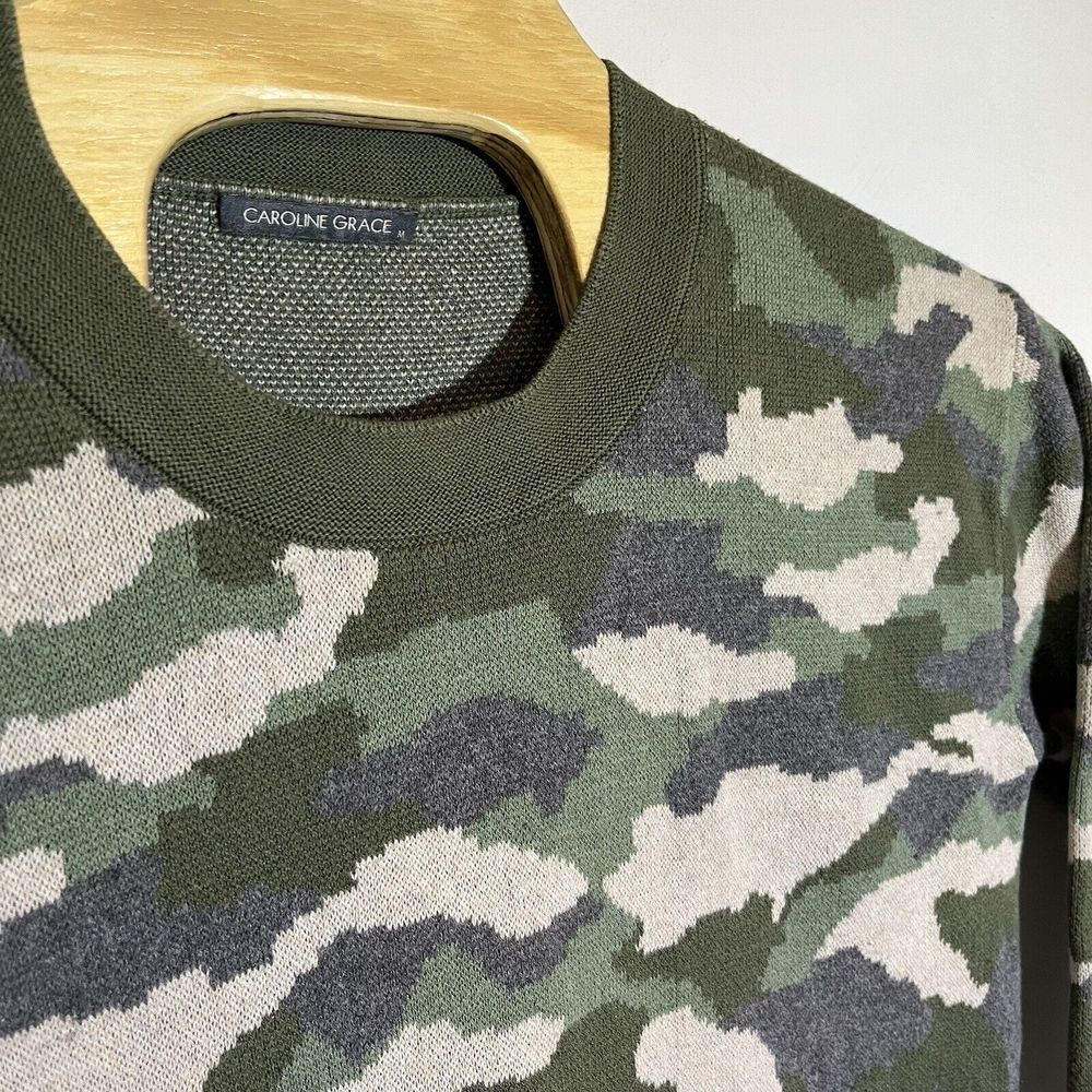 Caroline Grace Women's M Green Camo Boxy Sweater Doleman Sleeve